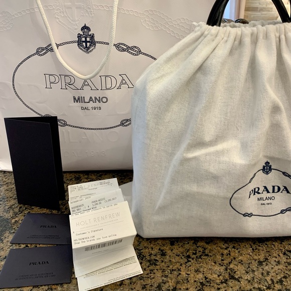 PRADA Leather Tote In Red and Black - Picture 9 of 13